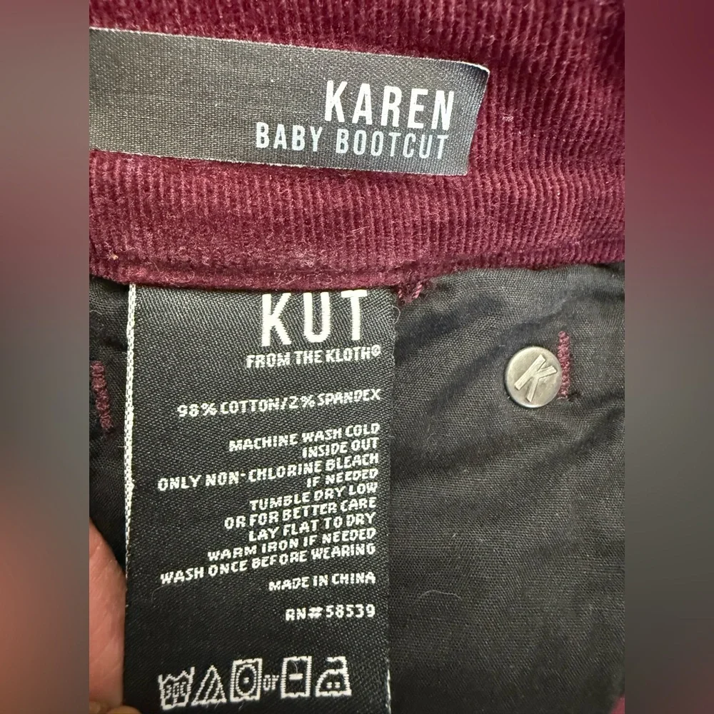 Kut From The Kloth Karen Baby Boot Cut Maroon Corduroy Trousers Size 00 - Picture 9 of 13